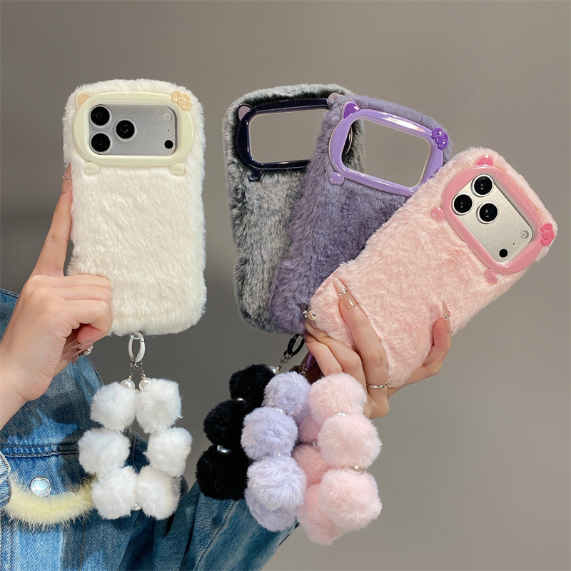 Phone Cases Iphone 13 - 고급 솔리드 컬러 퍼리 플러시 폰