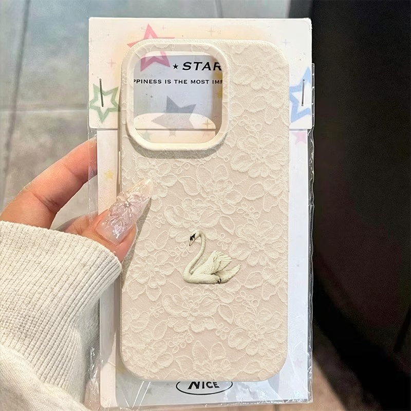 Phone Cases Iphone 13 - 레이스 스완 패턴 리치 텍스처 폰